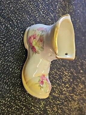 Vintage Floral Porcelain Boot Decorative Accent in White and Pink